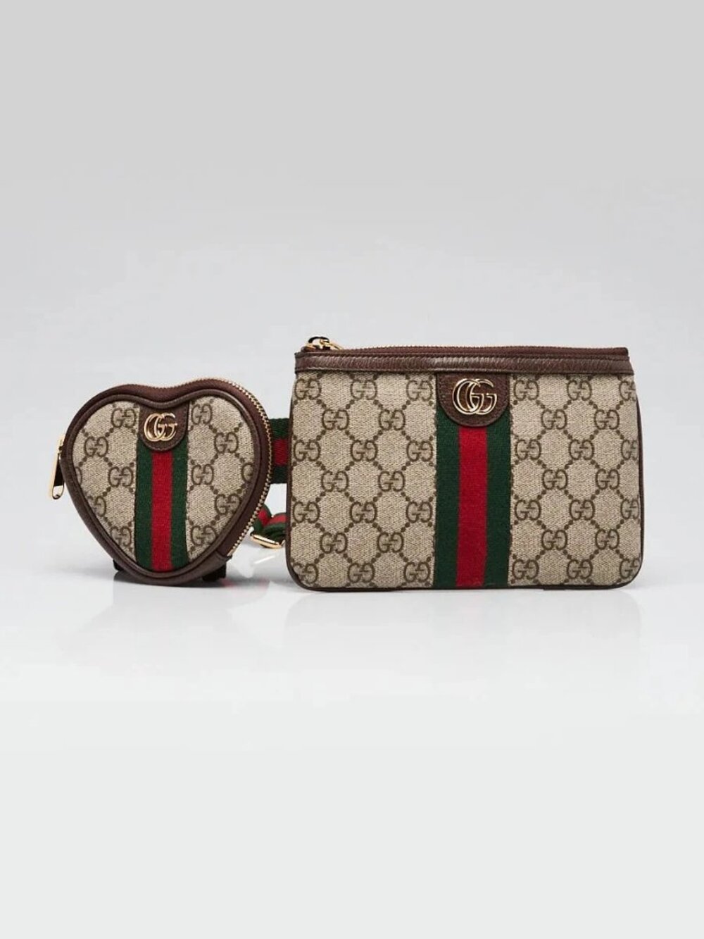 Gucci Beige/Ebony GG Coated Canvas Zip Pouch and Heart Pouch Belt Bag Size 85/34